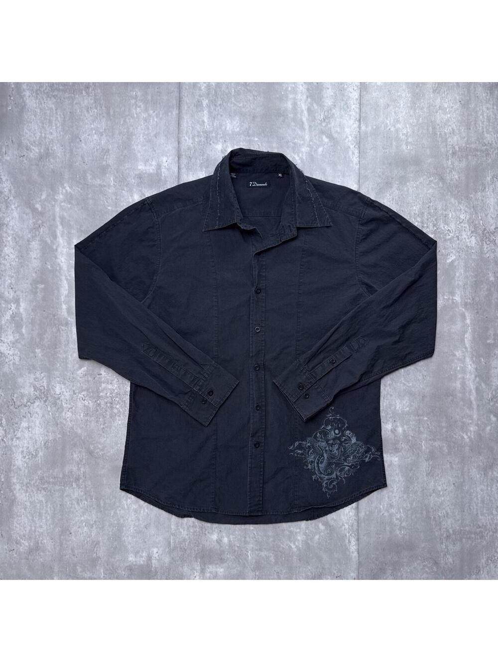 Y2K 7 Diamonds 00s Black Long sleeve grunge button up shirt